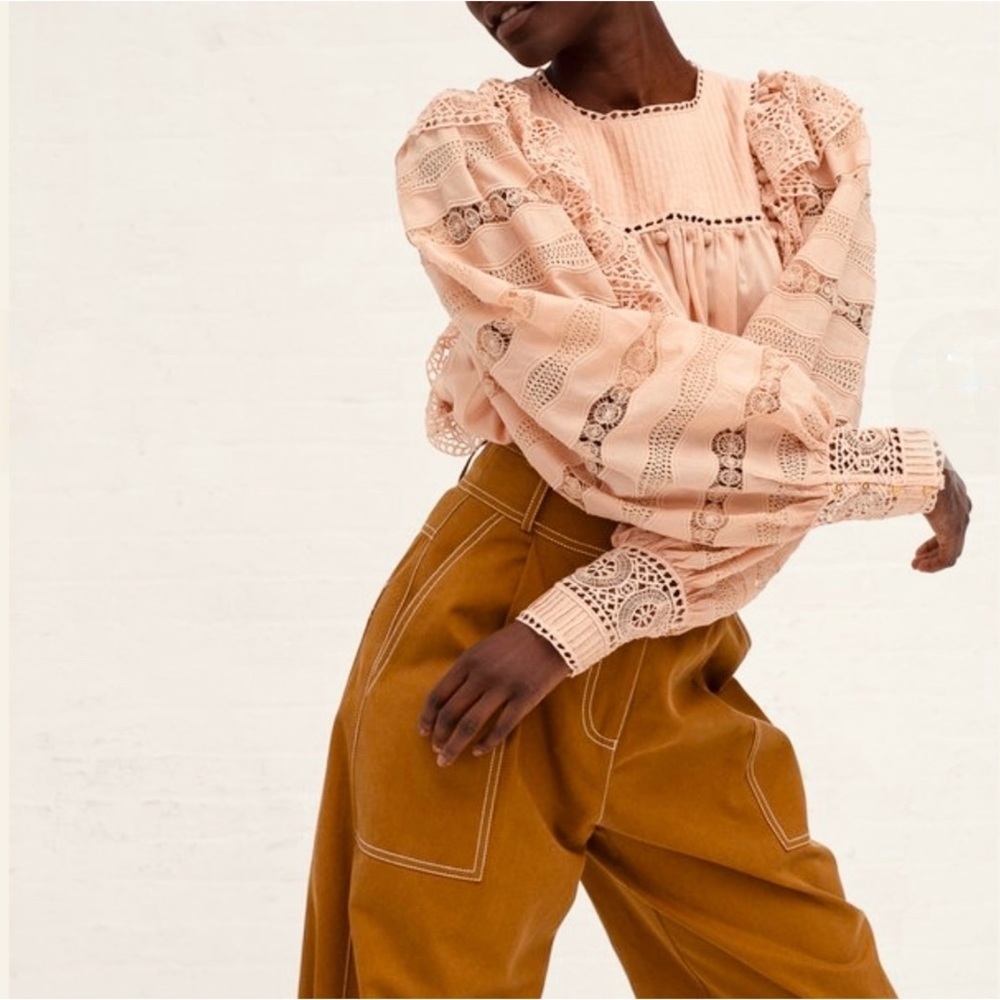 Ulla Johnson blush pink lace blouse
